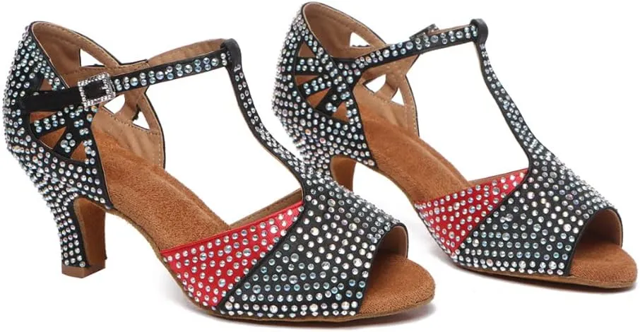 SWDZM Women's Latin Dance Shoes T-Strap Ballroom Tango Character Performance Practice Dancing Shoes,Model-YCL558