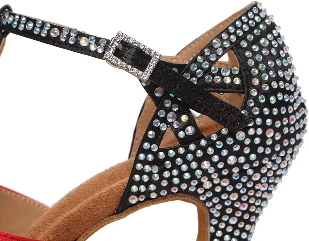 SWDZM Women's Latin Dance Shoes T-Strap Ballroom Tango Character Performance Practice Dancing Shoes,Model-YCL558