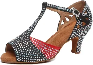 SWDZM Women's Latin Dance Shoes T-Strap Ballroom Tango Character Performance Practice Dancing Shoes,Model-YCL558
