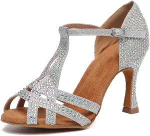 SWDZM Women's Latin Dance Shoes T-Strap Ballroom Tango Character Performance Practice Dancing Shoes,Model-YCL558