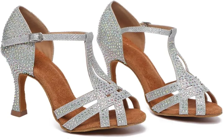SWDZM Women's Latin Dance Shoes T-Strap Ballroom Tango Character Performance Practice Dancing Shoes,Model-YCL558