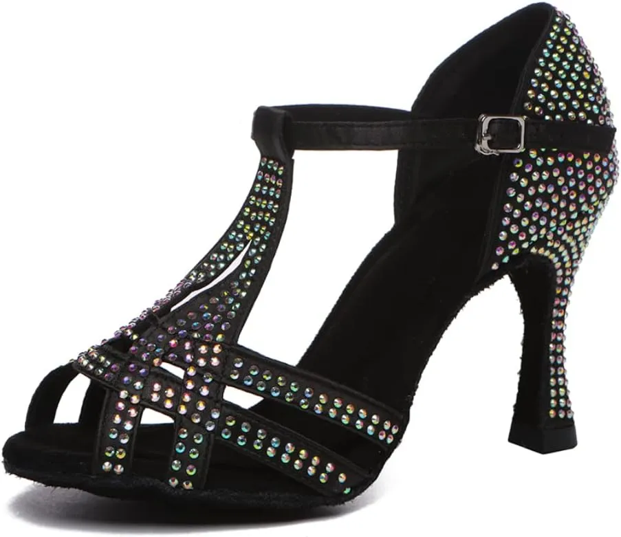 SWDZM Women's Latin Dance Shoes T-Strap Ballroom Tango Character Performance Practice Dancing Shoes,Model-YCL558