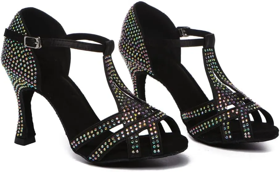 SWDZM Women's Latin Dance Shoes T-Strap Ballroom Tango Character Performance Practice Dancing Shoes,Model-YCL558