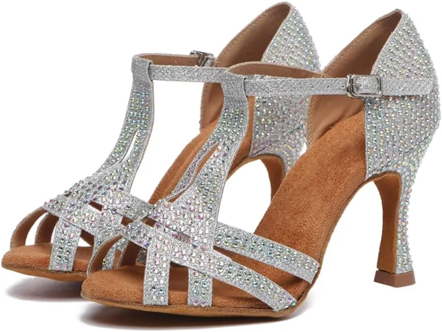 SWDZM Women's Latin Dance Shoes T-Strap Ballroom Tango Character Performance Practice Dancing Shoes,Model-YCL558