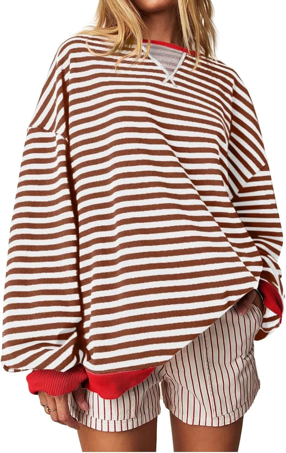 Sweaters for Women Classic Striped Oversized Crewneck Color Block Long Sleeve Casual Sweatshirt Loose Y2k Tops