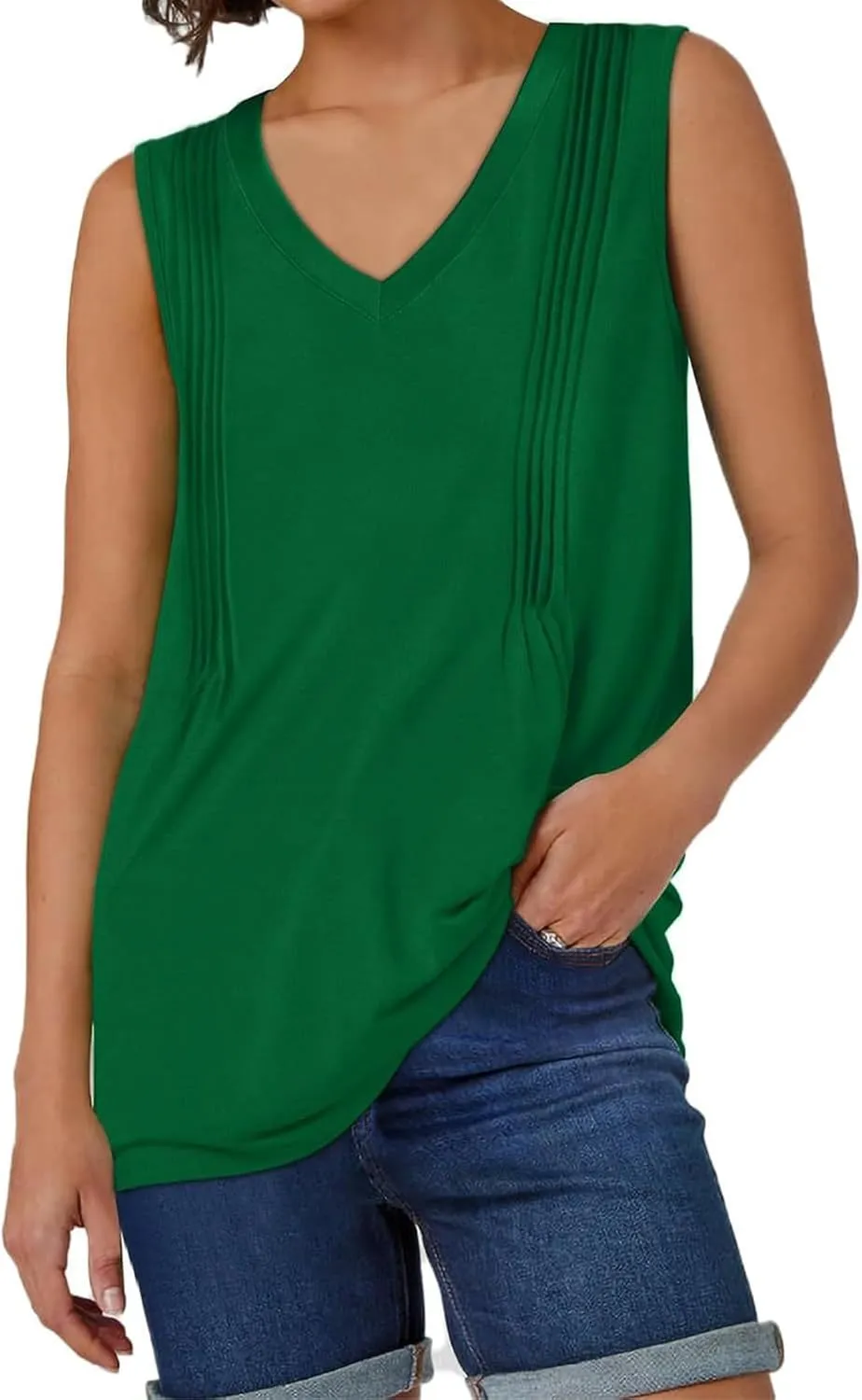 Tank Top for Women Summer Casual Pleated Tank Tops for Women 2025 Loose Fit V Neck Sleeveless Tops Flowy Tops for Women