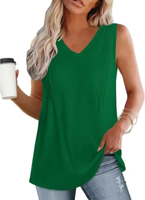 Tank Top for Women Summer Casual Pleated Tank Tops for Women 2025 Loose Fit V Neck Sleeveless Tops Flowy Tops for Women