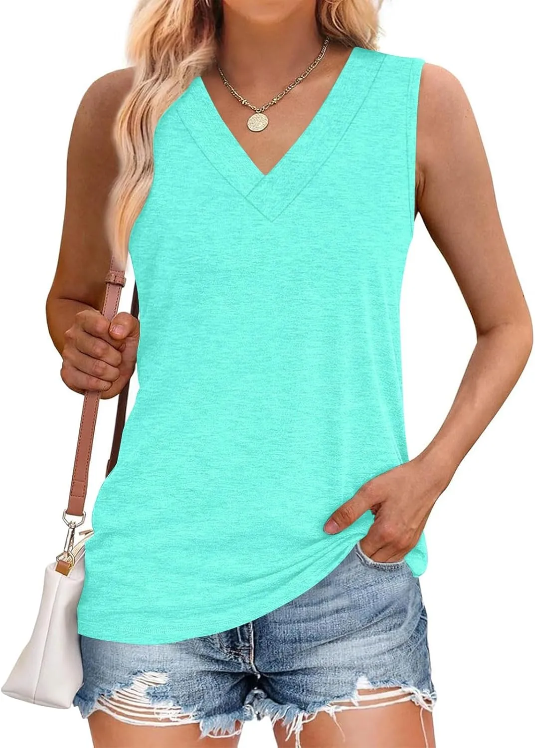 Tank Top for Women Trendy V Neck Camisole Top Loose Fit Sleeveless Blouse 2025 Summer Vacation Outfits Plain Shirts