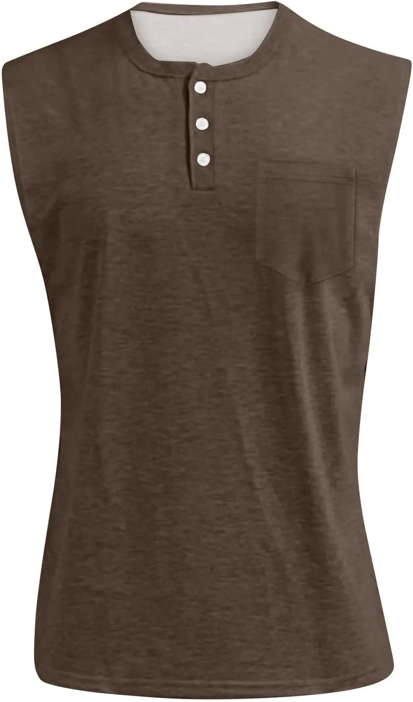 Tank Tops Men Henley Shirts for Men Sleeveless Muscle Gym Workout Running Beach Summer Vintage Button Down Tank Tops