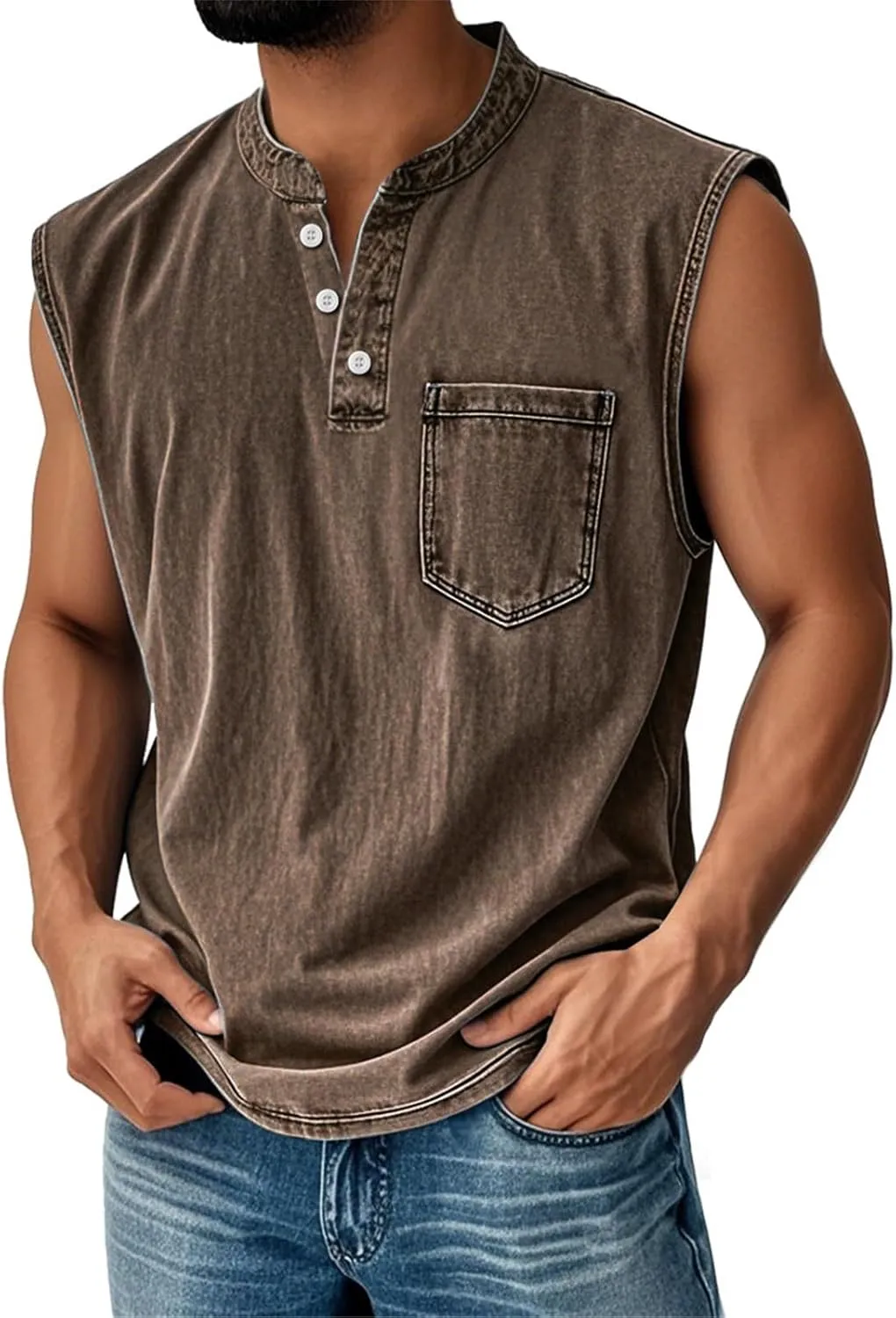 Tank Tops Men Henley Shirts for Men Sleeveless Muscle Gym Workout Running Beach Summer Vintage Button Down Tank Tops