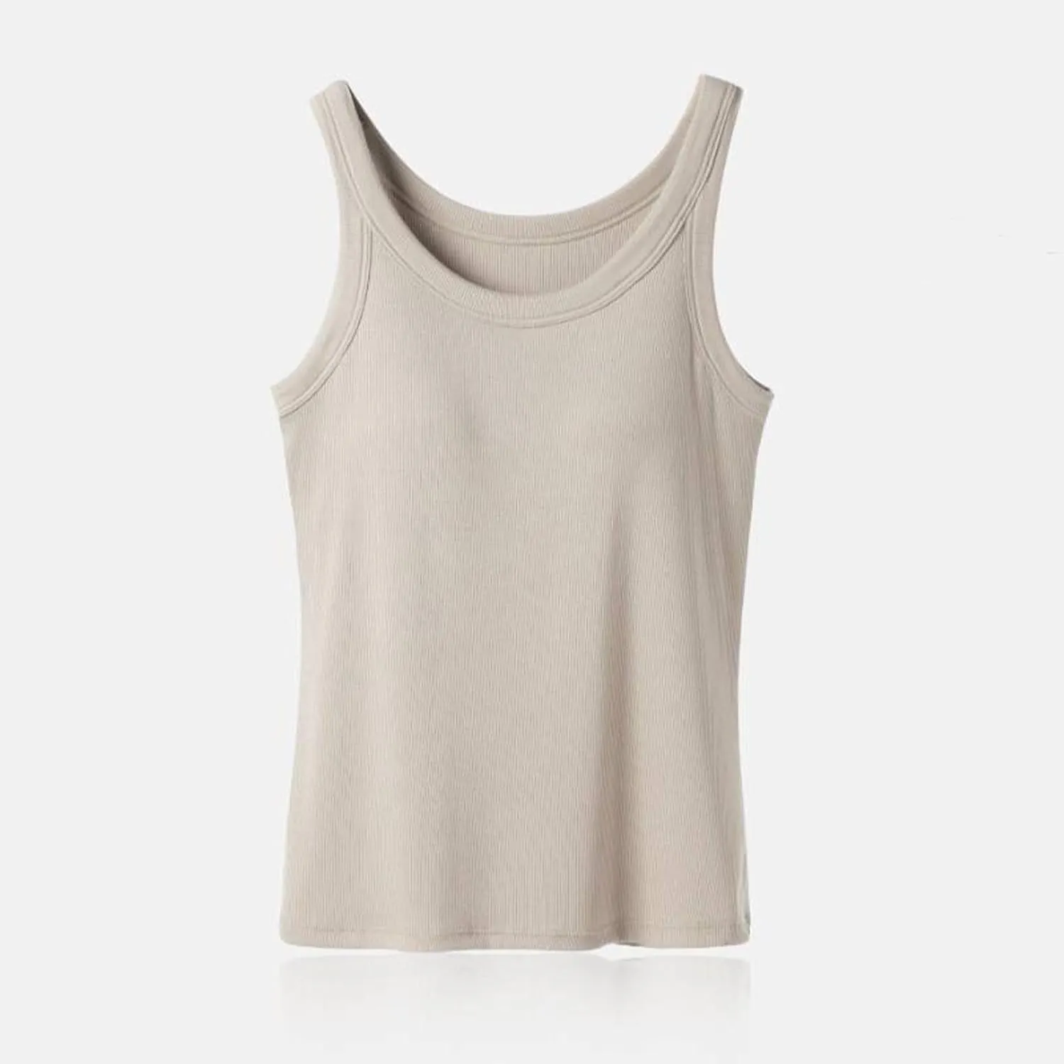 Tank with Built in Bra for Women Scoop Neck Spaghetti Strap Tank Top Ribbed Sleeveless Slim Fit Summer Casual Outfits