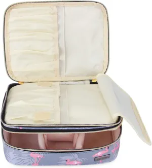Teamoy Travel Makeup Brush Case, Portable Makeup Brush Organizer Professional Cosmetic Pouch Bag with Handle for Womens Makeup Essentials, Flamingo