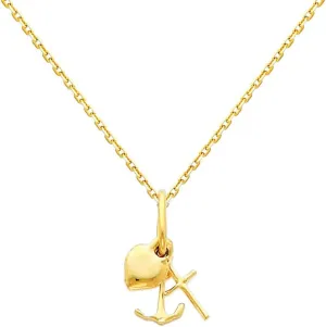 The World Jewelry Center 14k Yellow Gold Faith, Hope, and Charity Pendant with 0.9mm Cable Chain Necklace