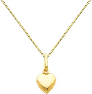 The World Jewelry Center 14k Yellow Gold Heart Pendant with 0.65mm Box Link Chain Necklace
