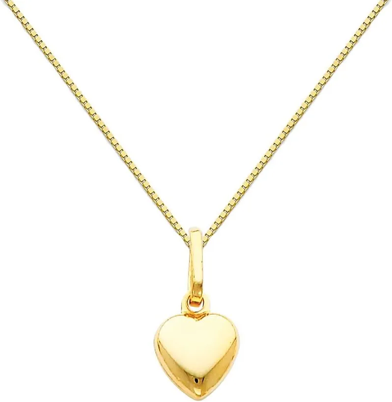 The World Jewelry Center 14k Yellow Gold Heart Pendant with 0.65mm Box Link Chain Necklace