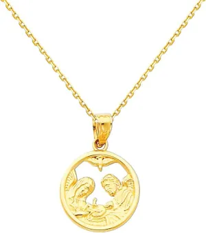 The World Jewelry Center 14k Yellow Gold Religious Baptism Pendant with 0.9mm Cable Chain Necklace