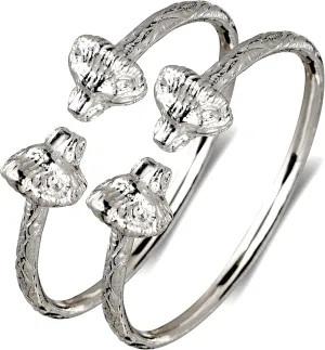 Thick Lion Ends .925 Sterling Silver West Indian Bangles, Men's Double Headed Lion 925 Sterling Silver Bracelets, 1 pair