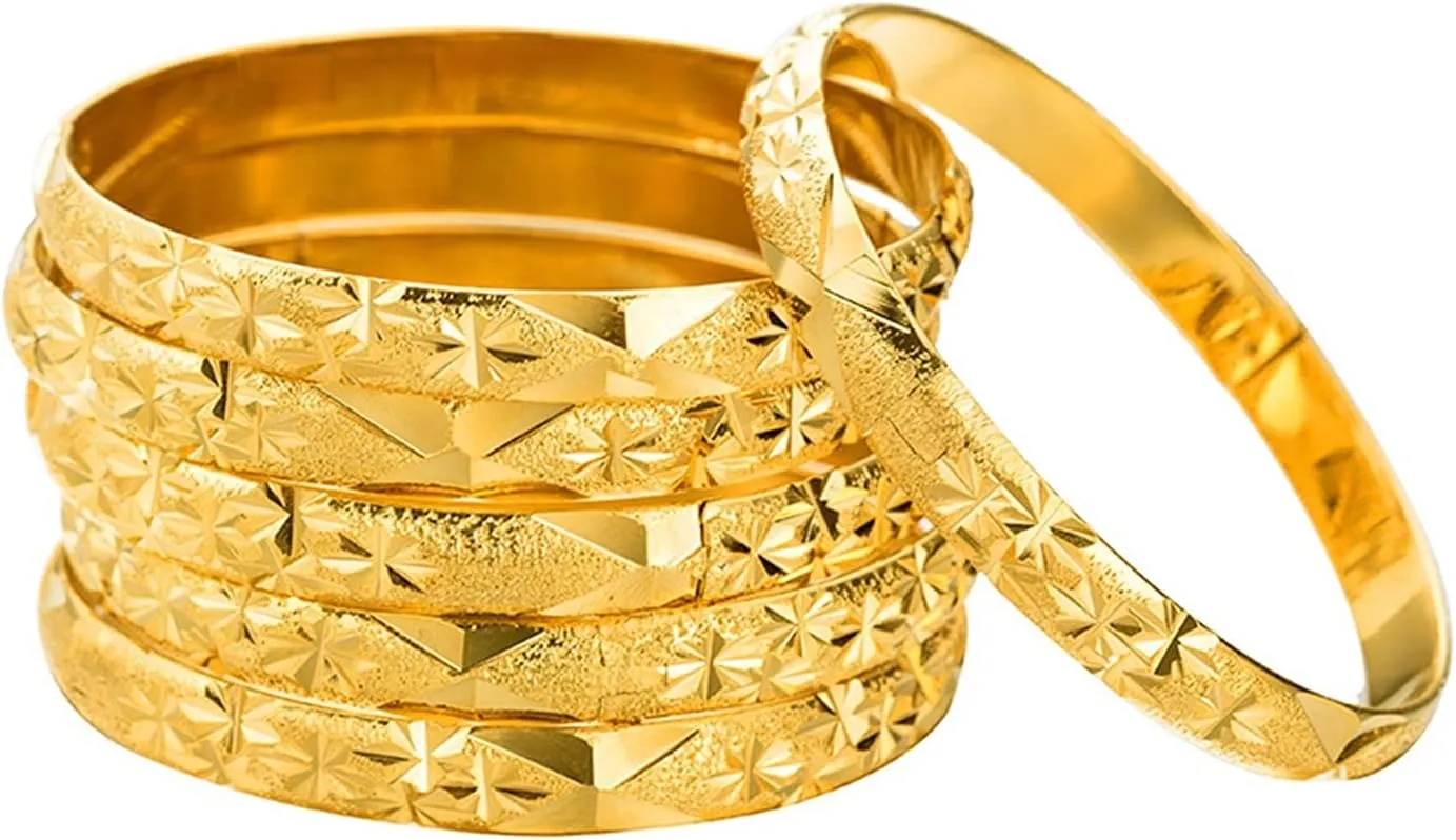 THIKK Gold Color 6pcs/lot Ethiopian Jewelry Bangles Dubai Gold Jewelry Bangles Fit For Women African Bangles & Bracelets Fit For Women Gifts bracelets