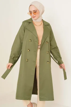 Three-Button Double-Breasted Trench Coat - Pastel Green