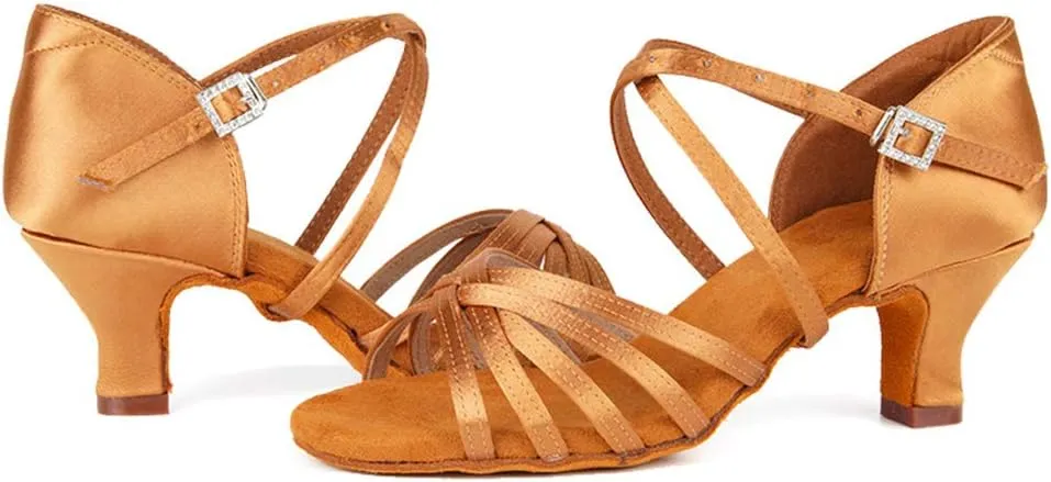 TINRYMX Latin Dance Shoes for Women Silk Satin Open Toe Ballroom Salsa Bachata Practice Dance Shoes, ZS213/XGG