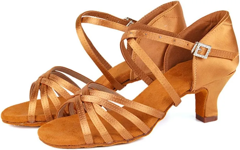 TINRYMX Latin Dance Shoes for Women Silk Satin Open Toe Ballroom Salsa Bachata Practice Dance Shoes, ZS213/XGG