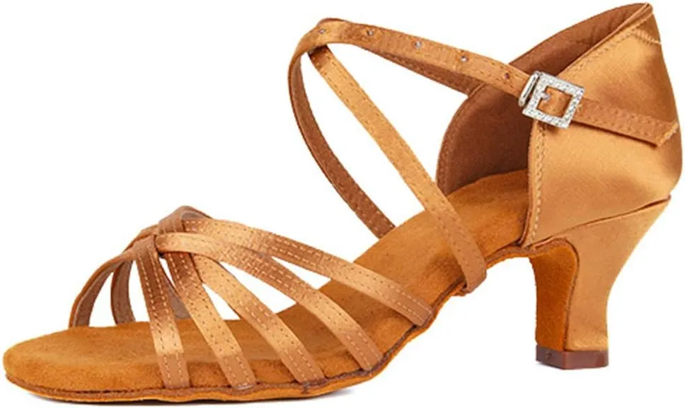 TINRYMX Latin Dance Shoes for Women Silk Satin Open Toe Ballroom Salsa Bachata Practice Dance Shoes, ZS213/XGG