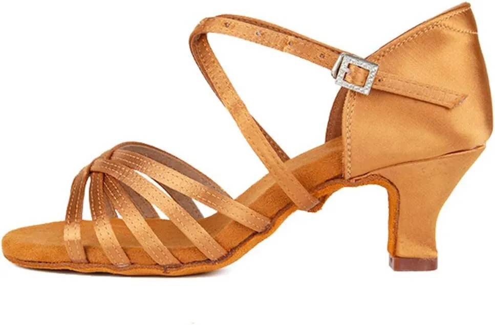 TINRYMX Latin Dance Shoes for Women Silk Satin Open Toe Ballroom Salsa Bachata Practice Dance Shoes, ZS213/XGG