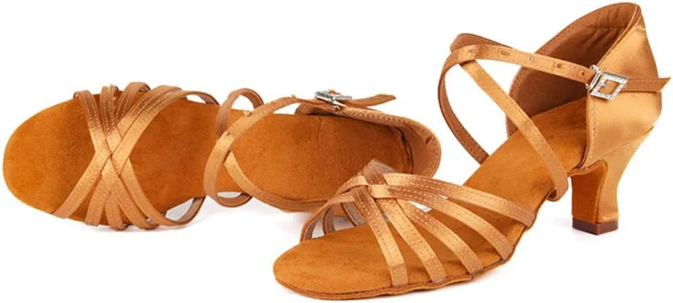 TINRYMX Latin Dance Shoes for Women Silk Satin Open Toe Ballroom Salsa Bachata Practice Dance Shoes, ZS213/XGG