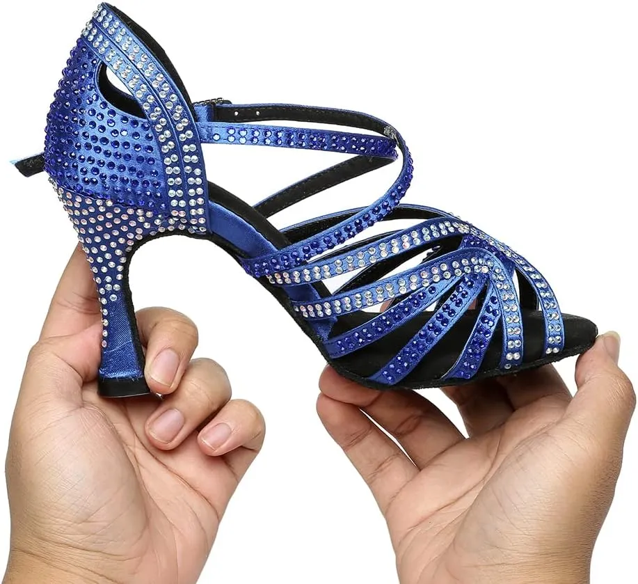 TINRYMX Latin Dance Shoes Women Rhinestones Tango Salsa Performance Ballroom Party Dance Shoes,Model-L373