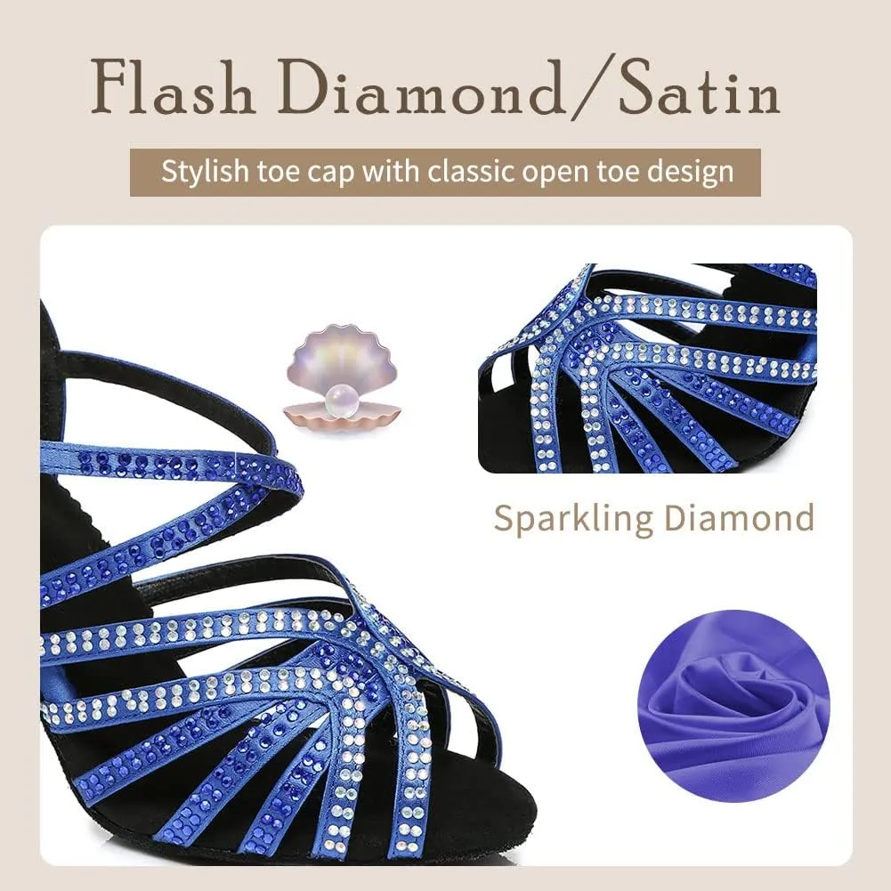 TINRYMX Latin Dance Shoes Women Rhinestones Tango Salsa Performance Ballroom Party Dance Shoes,Model-L373