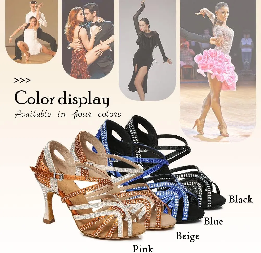 TINRYMX Latin Dance Shoes Women Rhinestones Tango Salsa Performance Ballroom Party Dance Shoes,Model-L373