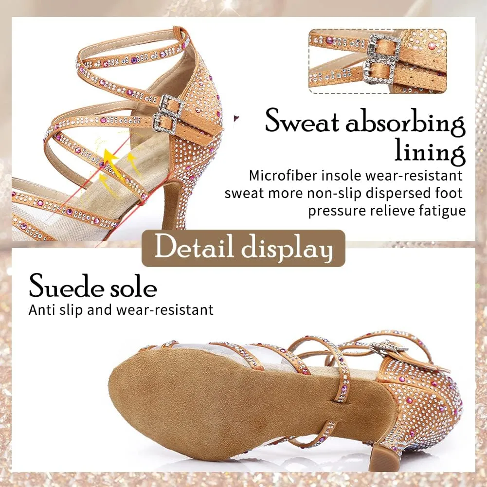 TINRYMX Latin Dance Shoes Women Rhinestones Tango Salsa Performance Ballroom Party Dance Shoes,Model-L373
