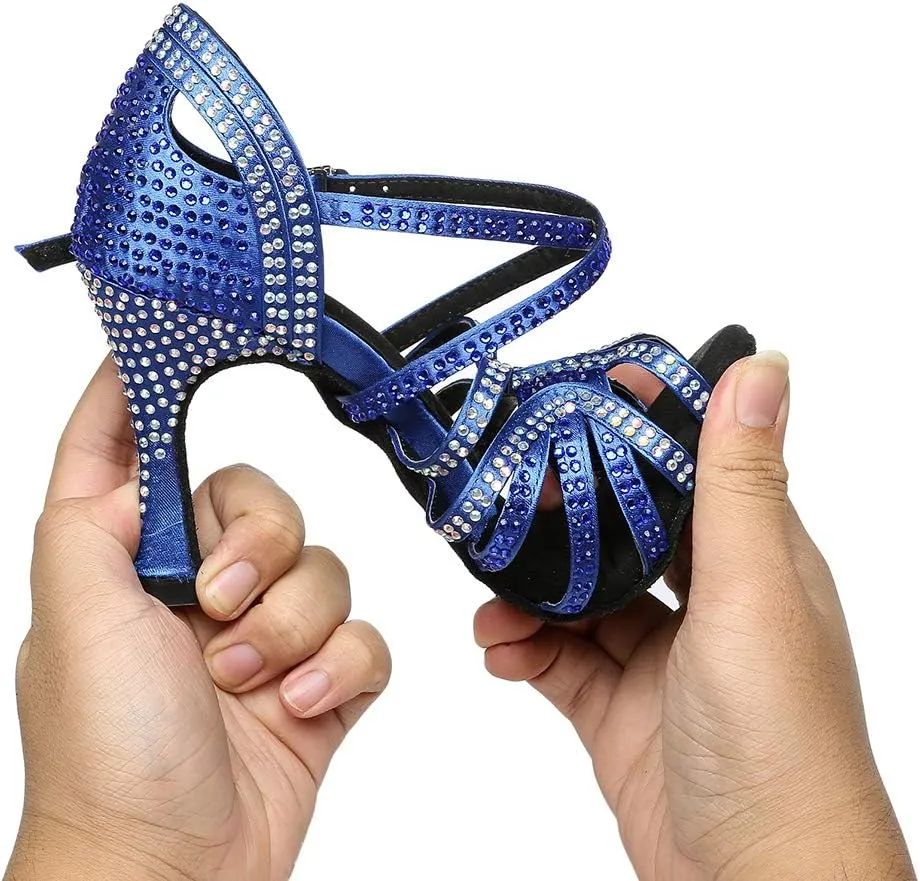 TINRYMX Latin Dance Shoes Women Rhinestones Tango Salsa Performance Ballroom Party Dance Shoes,Model-L373