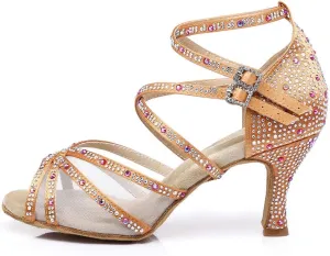 TINRYMX Latin Dance Shoes Women Rhinestones Tango Salsa Performance Ballroom Party Dance Shoes,Model-L373