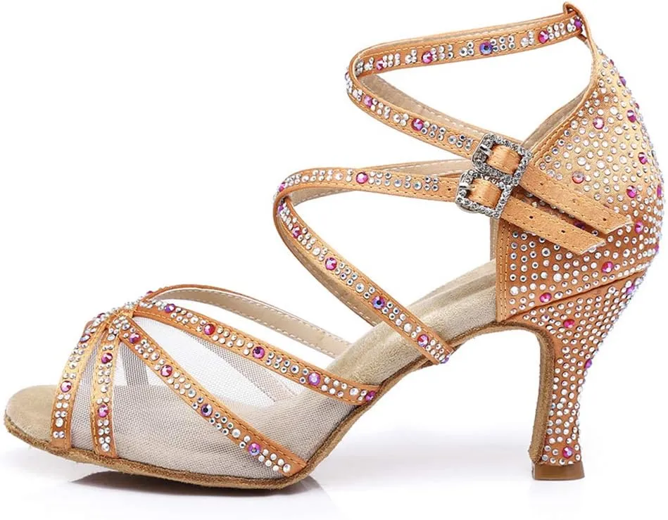 TINRYMX Latin Dance Shoes Women Rhinestones Tango Salsa Performance Ballroom Party Dance Shoes,Model-L373