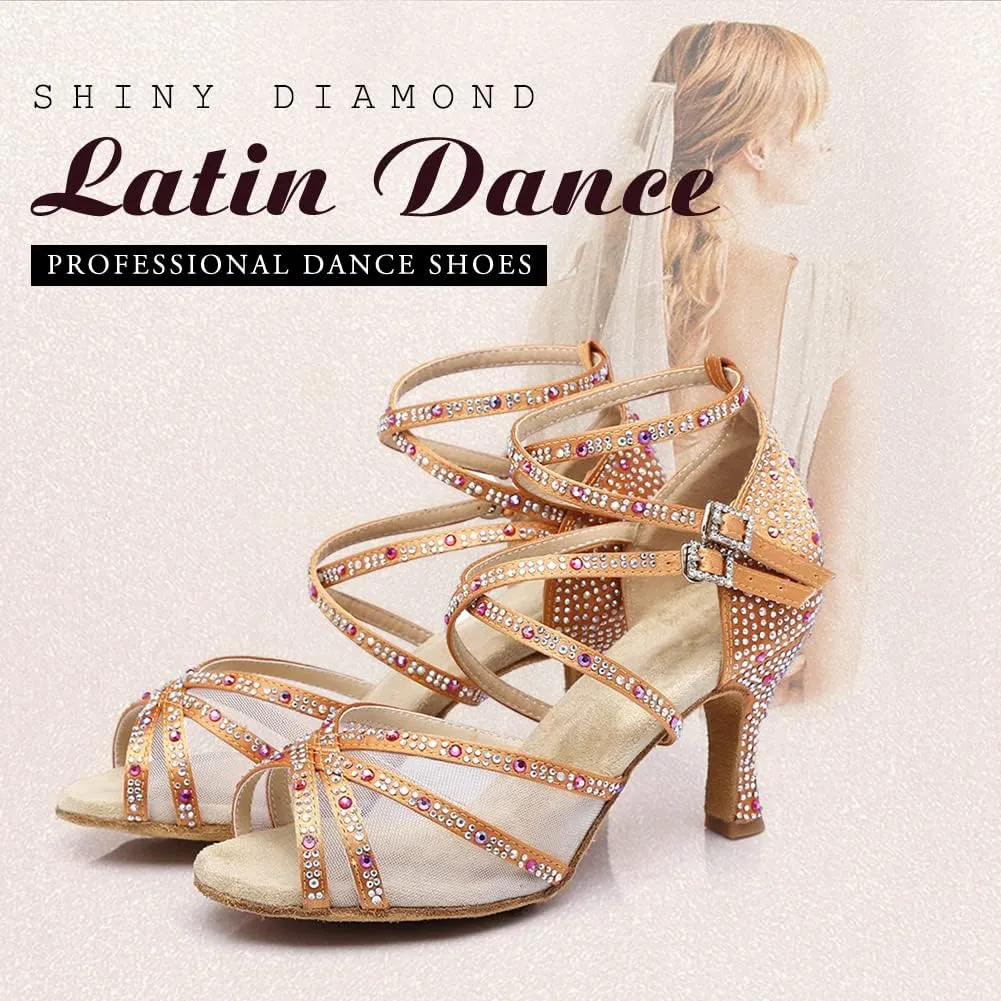 TINRYMX Latin Dance Shoes Women Rhinestones Tango Salsa Performance Ballroom Party Dance Shoes,Model-L373