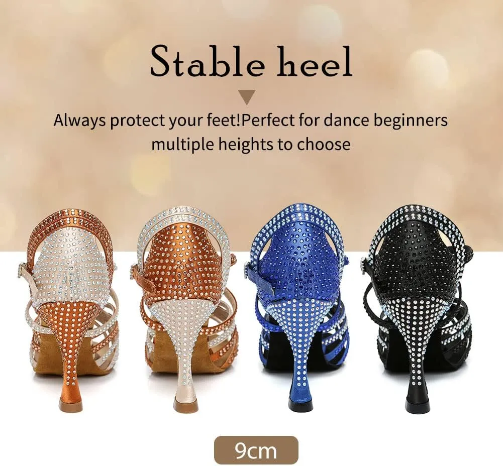 TINRYMX Latin Dance Shoes Women Rhinestones Tango Salsa Performance Ballroom Party Dance Shoes,Model-L373
