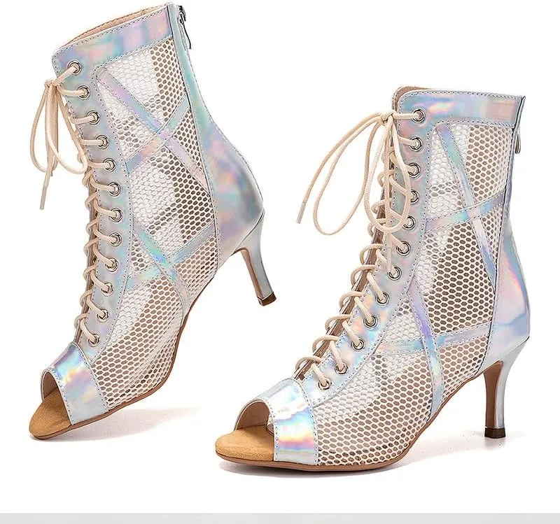 TINRYMX Women Ballroom Dance Boots Latin Salsa Performance Practice Hight Heel Dance Shoes, Model-DSK99