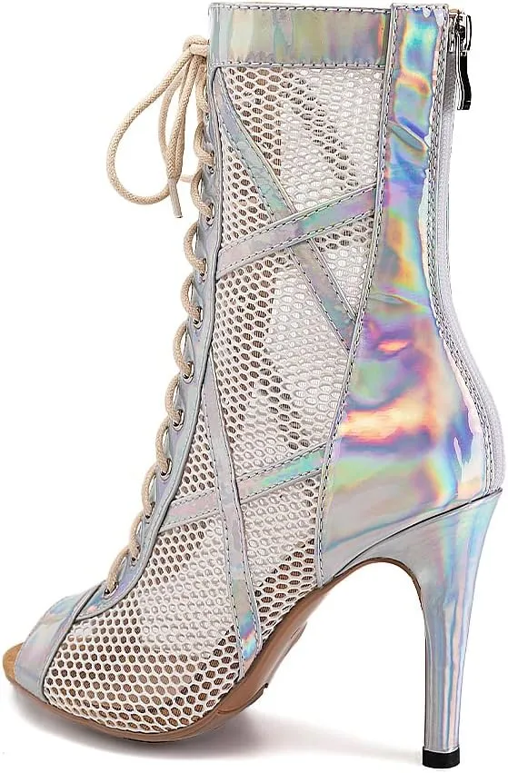 TINRYMX Women Ballroom Dance Boots Latin Salsa Performance Practice Hight Heel Dance Shoes, Model-DSK99