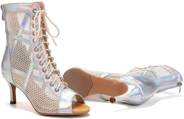 TINRYMX Women Ballroom Dance Boots Latin Salsa Performance Practice Hight Heel Dance Shoes, Model-DSK99