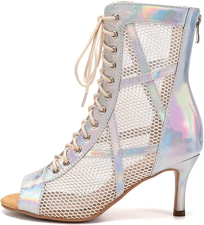 TINRYMX Women Ballroom Dance Boots Latin Salsa Performance Practice Hight Heel Dance Shoes, Model-DSK99