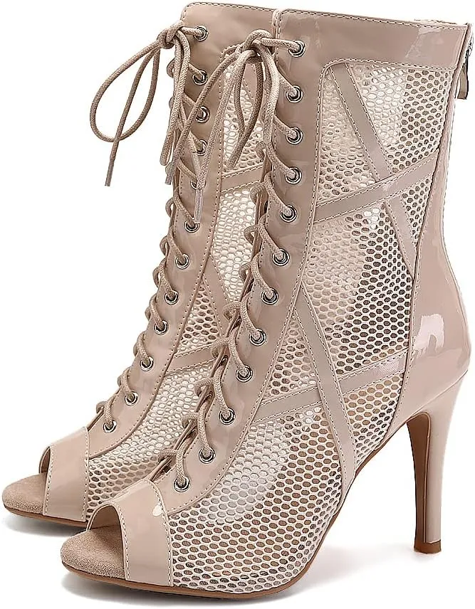 TINRYMX Women Ballroom Dance Boots Latin Salsa Performance Practice Hight Heel Dance Shoes, Model-DSK99