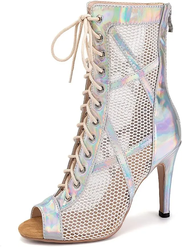 TINRYMX Women Ballroom Dance Boots Latin Salsa Performance Practice Hight Heel Dance Shoes, Model-DSK99