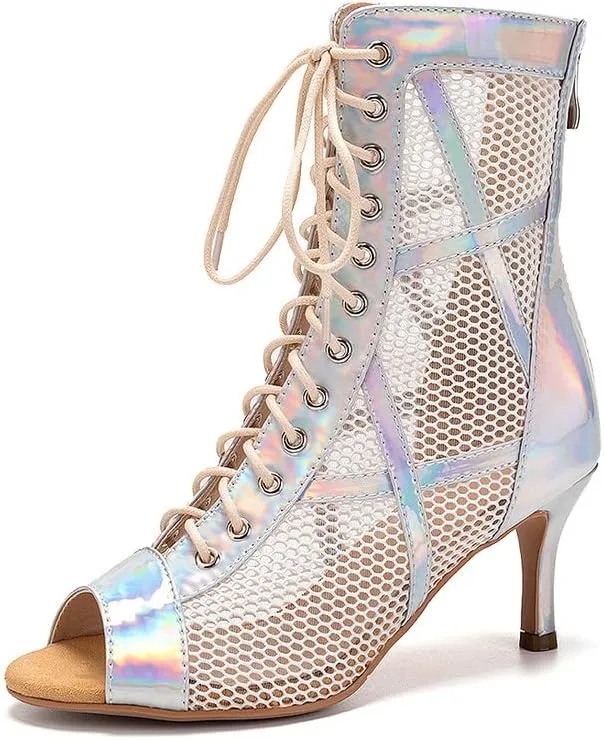 TINRYMX Women Ballroom Dance Boots Latin Salsa Performance Practice Hight Heel Dance Shoes, Model-DSK99