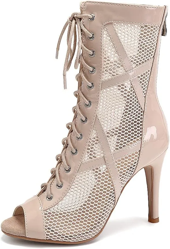 TINRYMX Women Ballroom Dance Boots Latin Salsa Performance Practice Hight Heel Dance Shoes, Model-DSK99