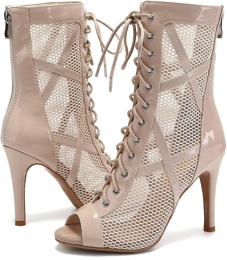 TINRYMX Women Ballroom Dance Boots Latin Salsa Performance Practice Hight Heel Dance Shoes, Model-DSK99