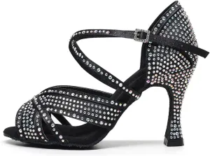 TINRYMX Women Latin Dance Shoes Open Toe Glisten Salsa Tango Performance Party Ballroom Dance Shoes,Model-QJWZ011