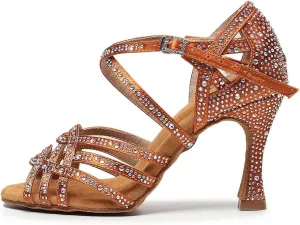 TINRYMX Women's Latin Dance Shoes Open Toe Rhinestones Cross-Strap Ballroom Party Performance Dance Shoes,Model-YCL429