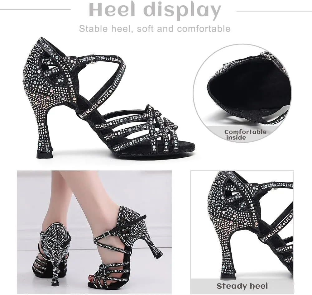 TINRYMX Women's Latin Dance Shoes Open Toe Rhinestones Cross-Strap Ballroom Party Performance Dance Shoes,Model-YCL429