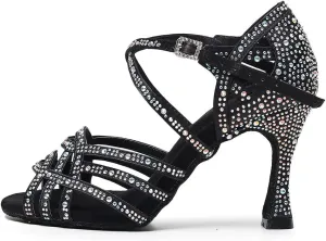 TINRYMX Women's Latin Dance Shoes Open Toe Rhinestones Cross-Strap Ballroom Party Performance Dance Shoes,Model-YCL429
